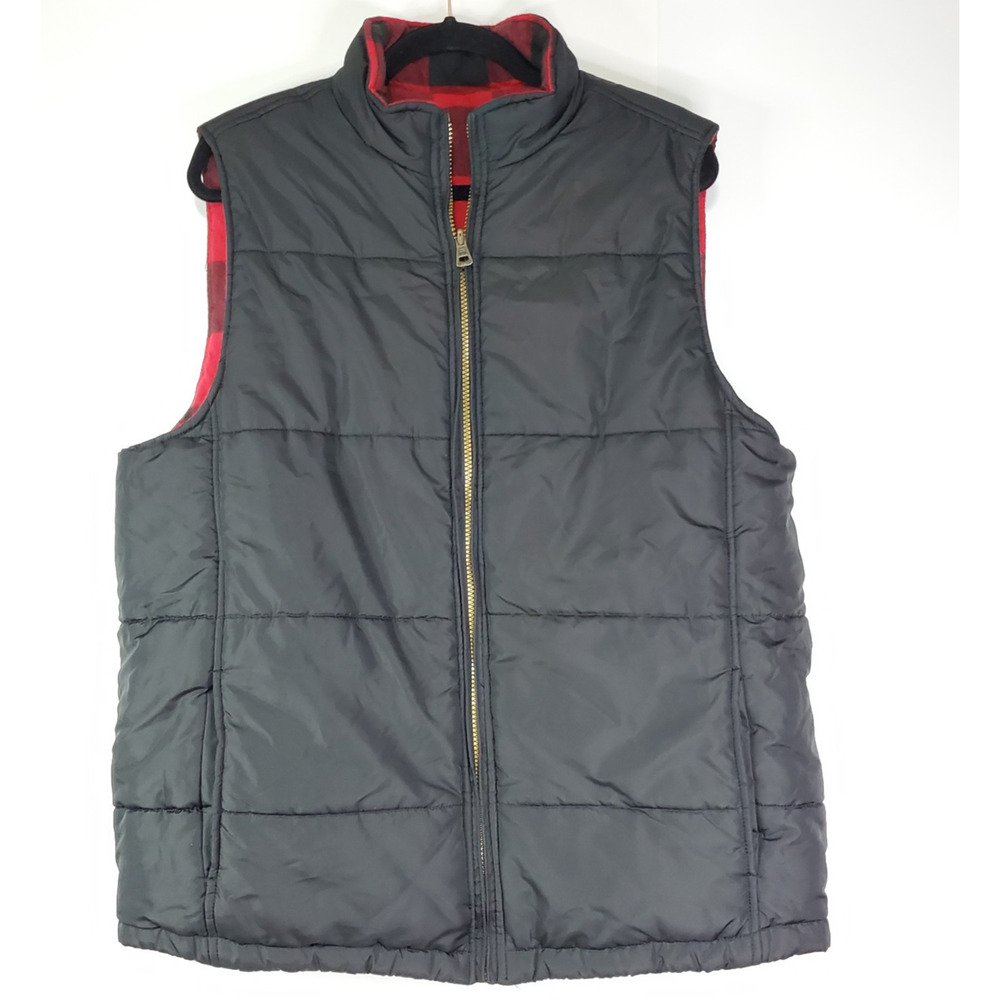 Men's Black Quilted Reversible Vest with Red Trim